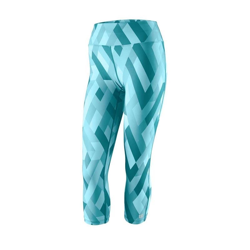 Capri leggings in teal green geometric print by Wilson Apparel