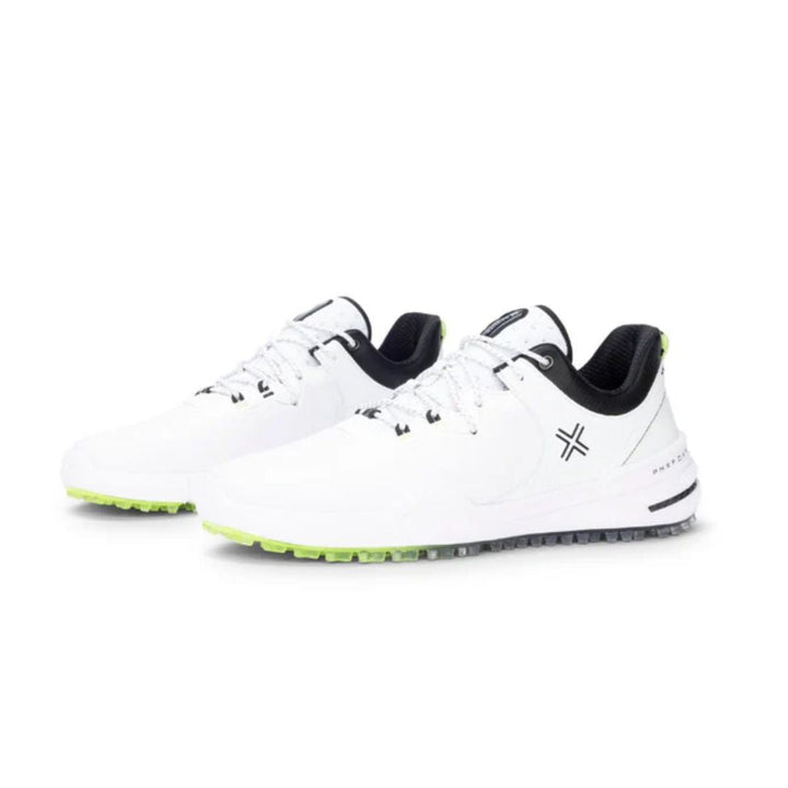 Payntr Mens X002 Golf Shoes in White with Black and Neon Green Accents