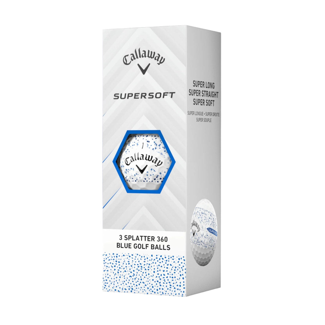 Callaway supersoft golf balls, blue with white speckles.