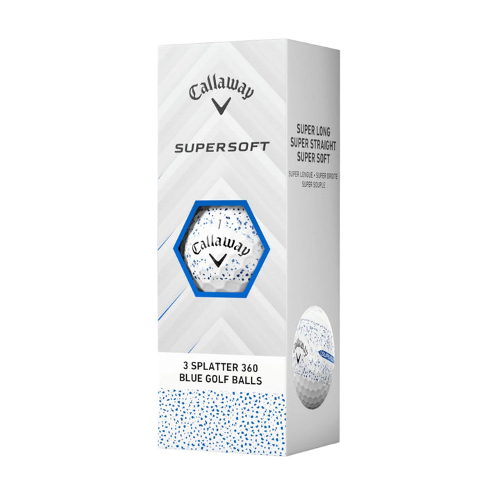 Callaway supersoft golf balls, blue with white speckles.