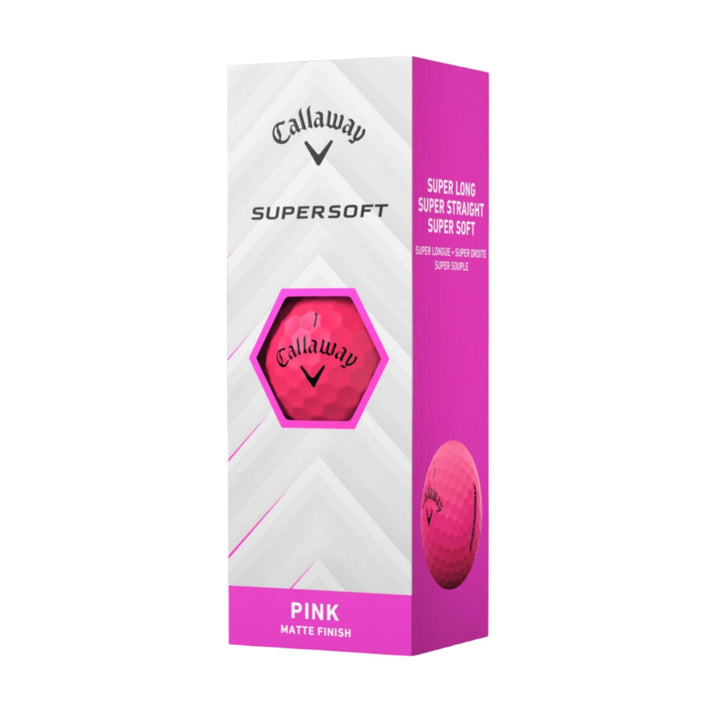 Callaway supersoft pink matte finish golf ball.