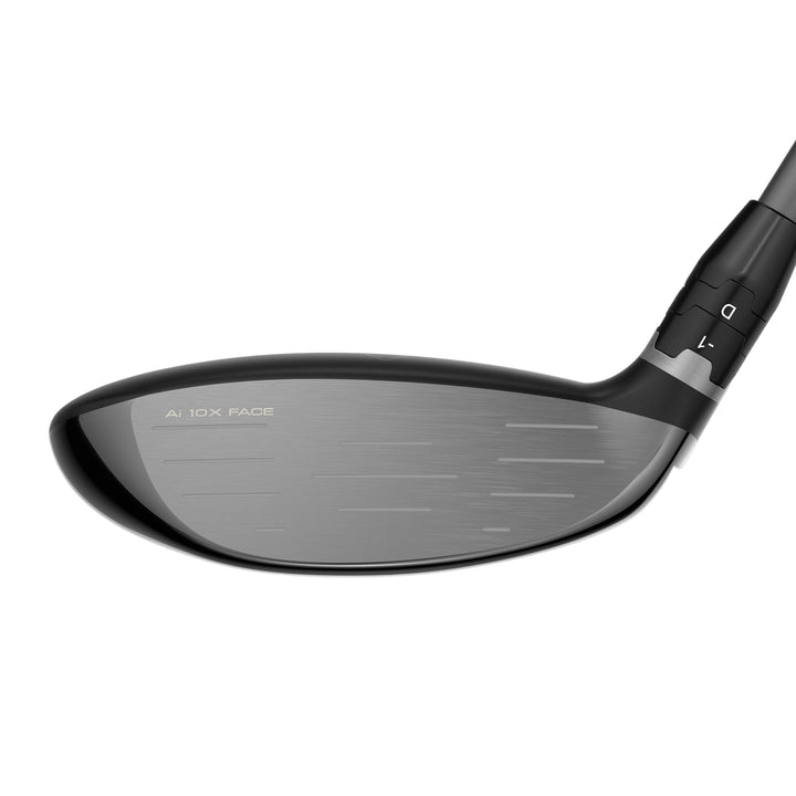 Black and silver golf club head with ’lion face’ branding.