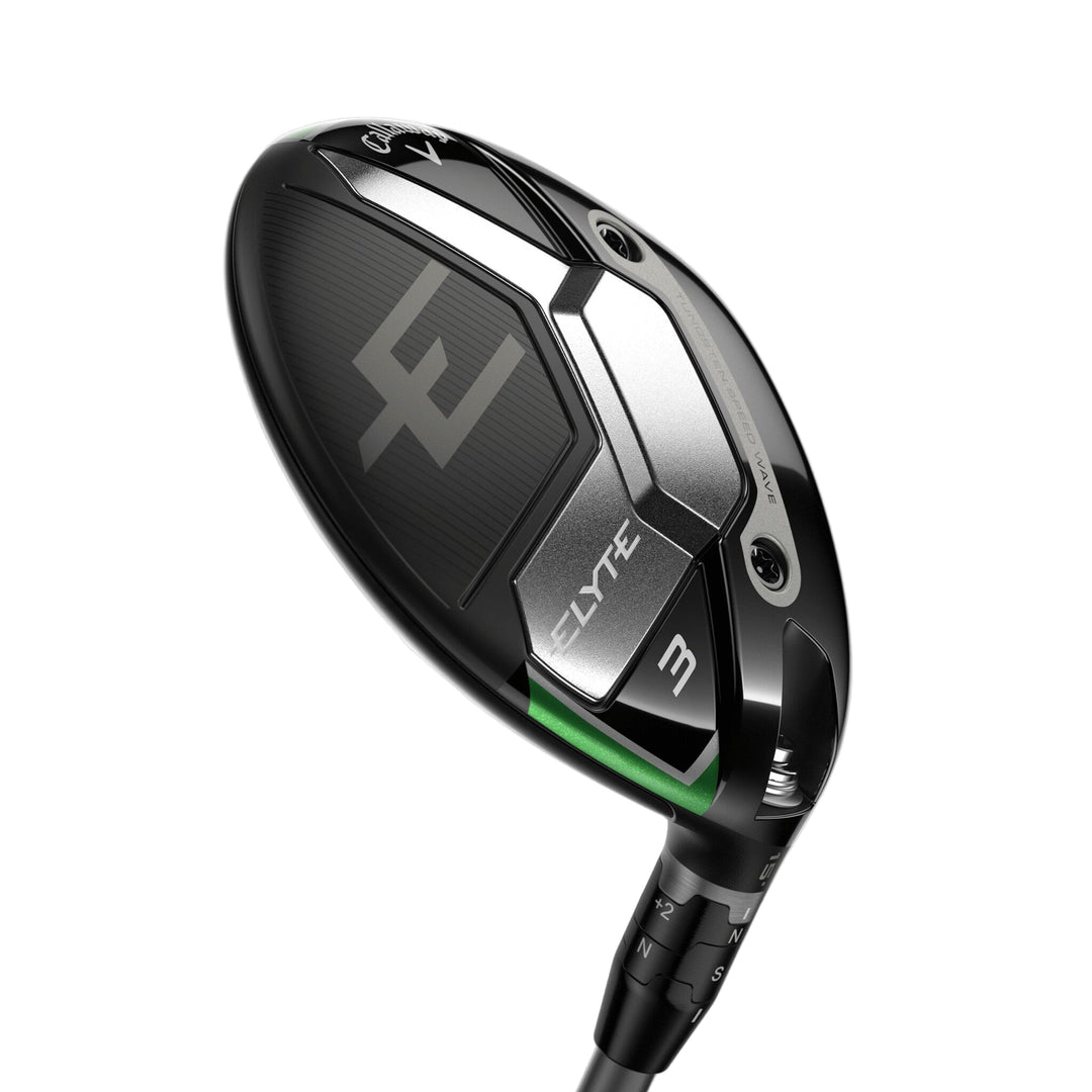 Callaway golf club head with black and green accents, featuring a sleek modern design.