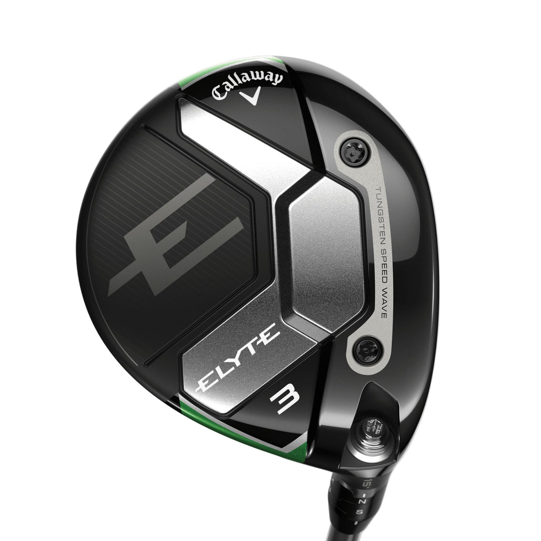 Callaway elyte 3 driver with a sleek black and silver design, featuring a modern aerodynamic shape.