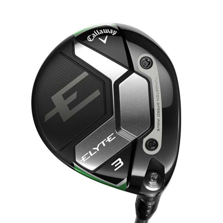 Callaway elyte 3 driver with a sleek black and silver design, featuring a modern aerodynamic shape.