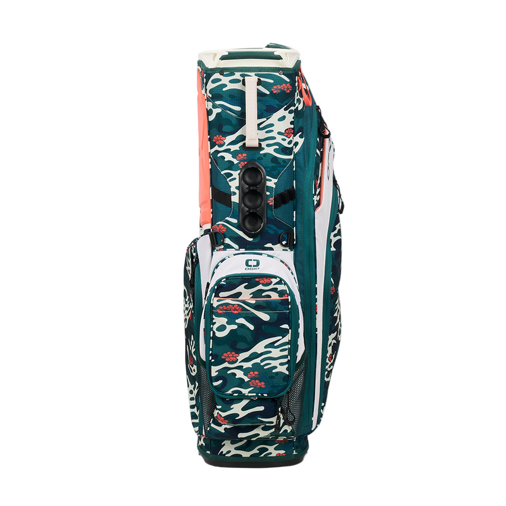 Ogio Woode Hybrid Stand Bag in Wave Camo with coral accents