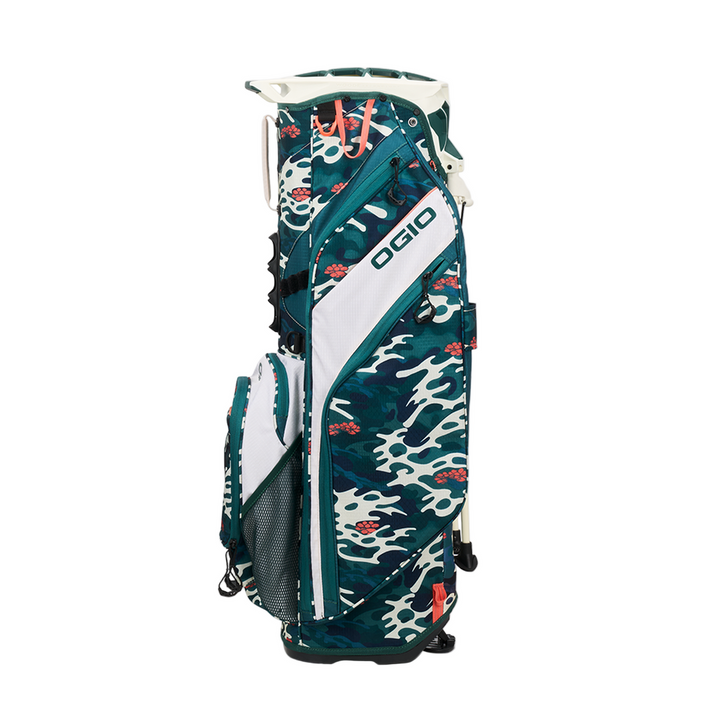 Ogio Woode Hybrid Stand Bag in wave camo with green white skull design