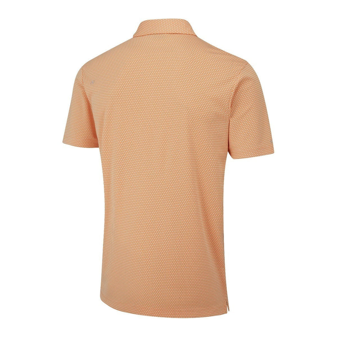 Tangerine Ping Halcyon mens short-sleeve polo with geometric pattern