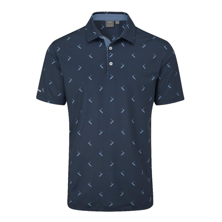 Navy blue polo shirt with white golf club print, puma brand.
