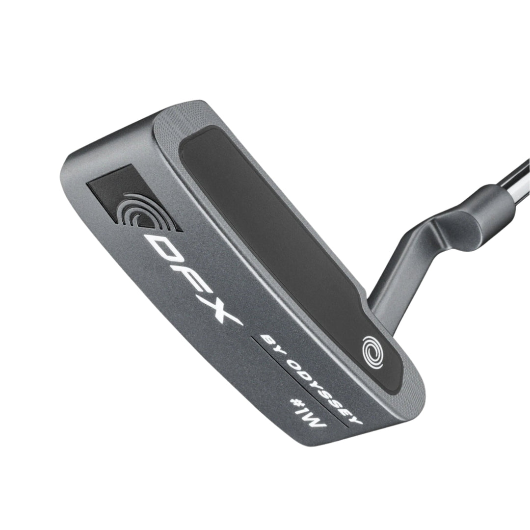 Odyssey dfx putter with black and silver accents, featuring a sleek design.