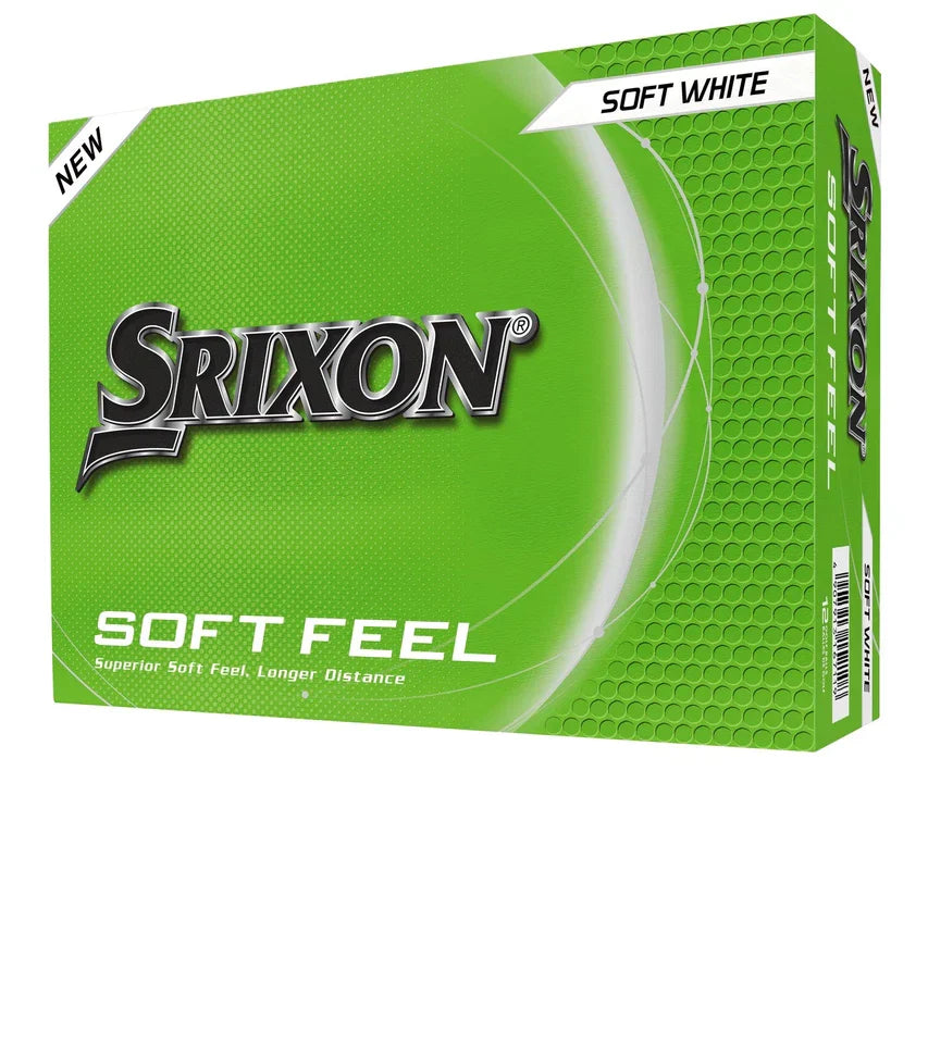 Green srixon soft feel golf ball box with white text and design.