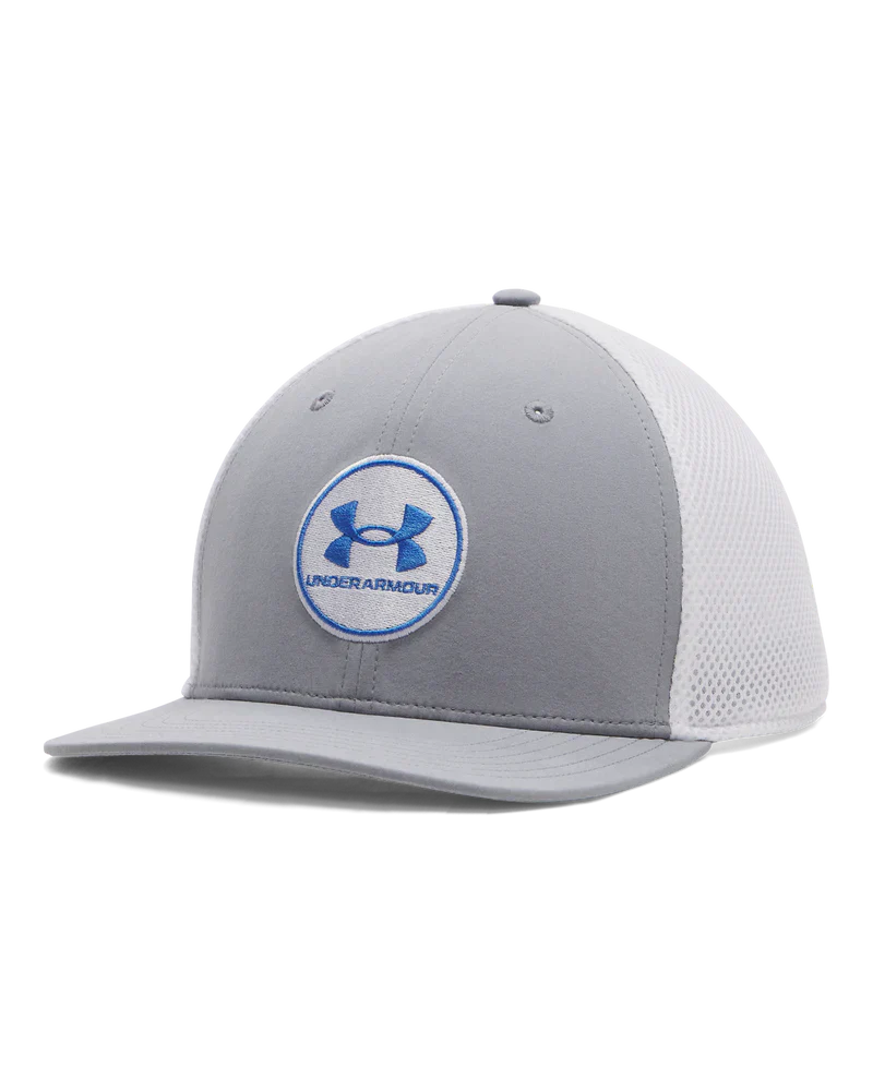 Under armour white and gray mesh baseball cap with logo.