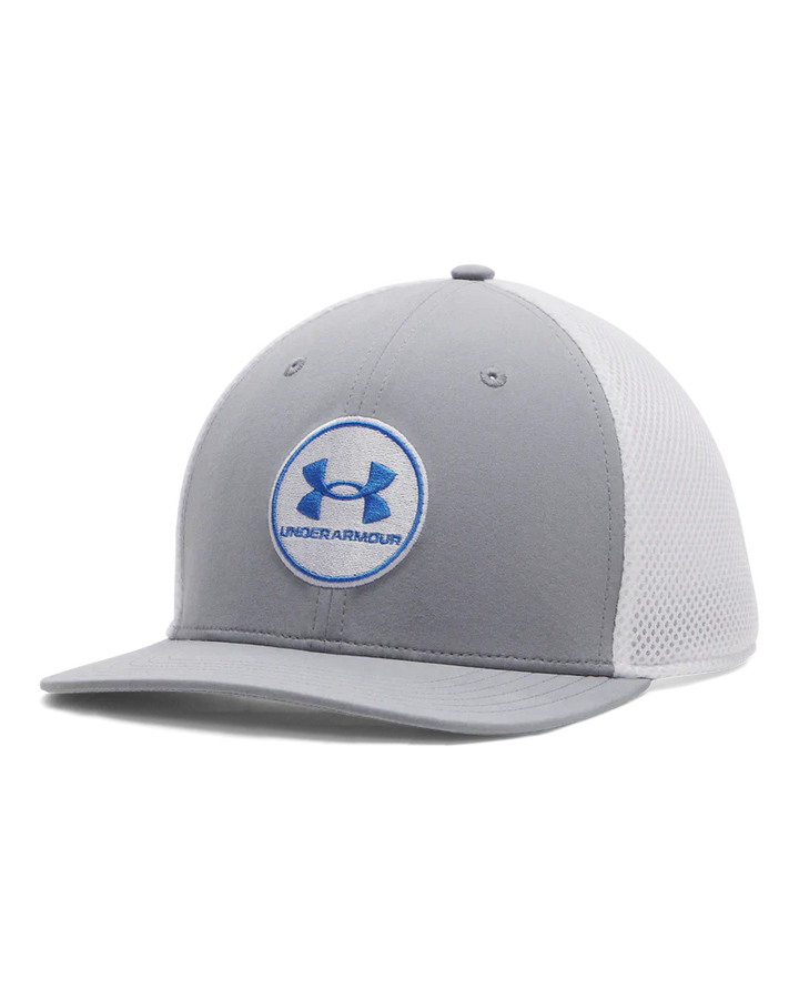 Under armour white and gray mesh baseball cap with logo.