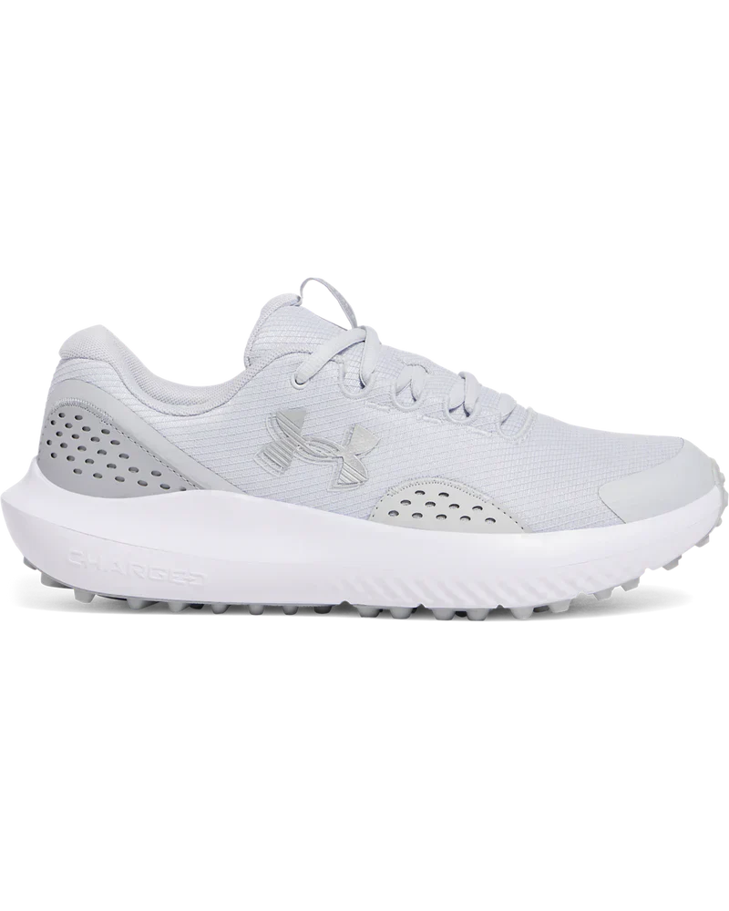 White under armour golf shoe with perforated design and rubber outsole.