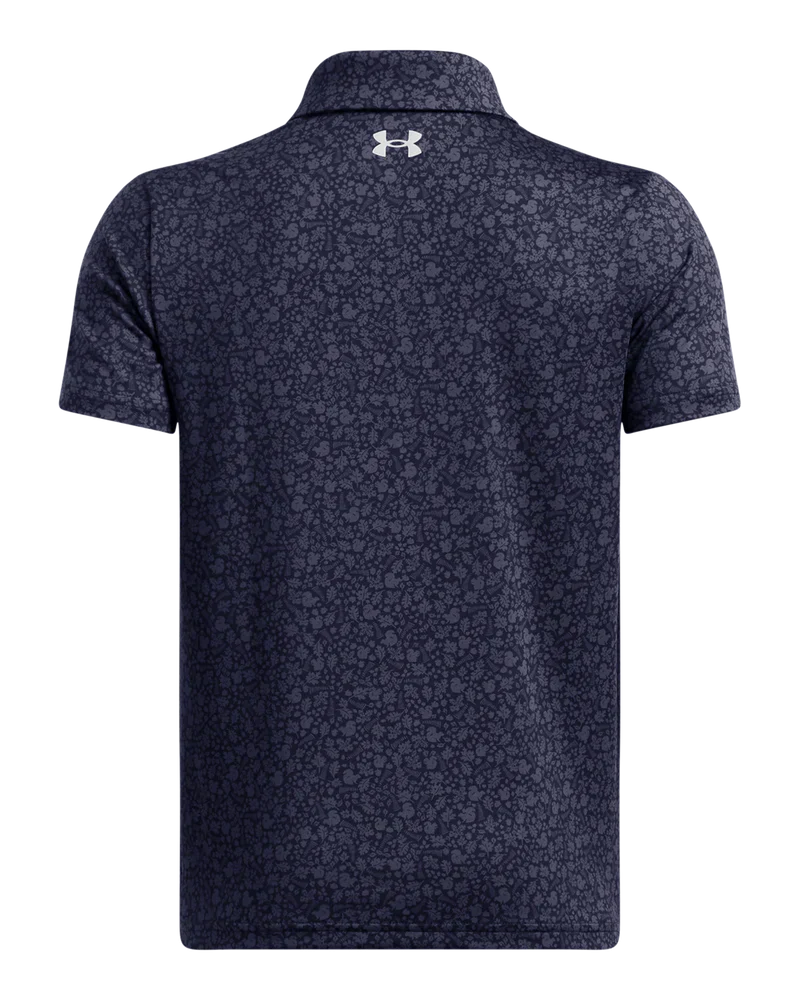 Under Armour Junior Golf Shirt Playoff Printed Polo Navy/Grey