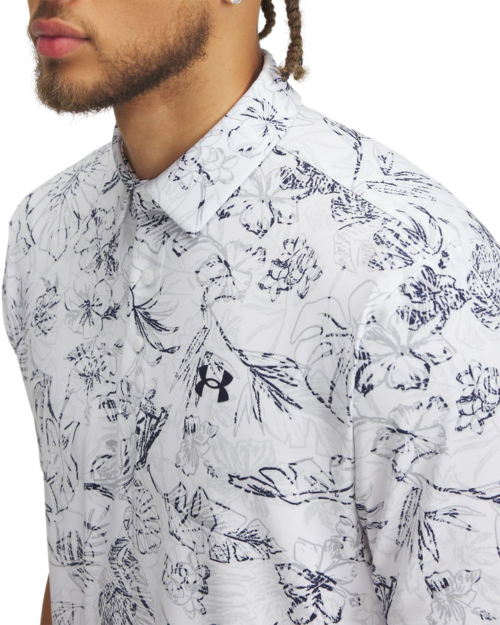 Under Armour Men's Golf Polo | 3.0 Printed Polo | White/Navy/Grey