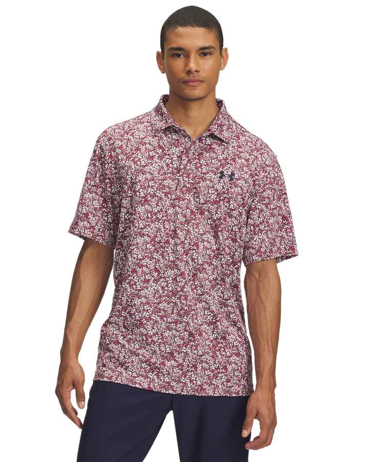 Under Armour Men's Golf Polo | Playoff 3.0 Printed Polo | Tourmaline Pink