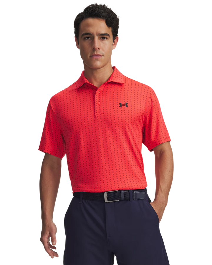 Under Armour Men's Golf Polo | Playoff 3.0 Printed Polo | Racer Red