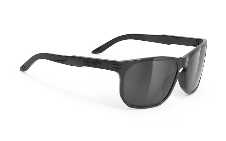 Black rectangular Rudy Project SOUNDRISE sunglasses with dark lenses and matte finish