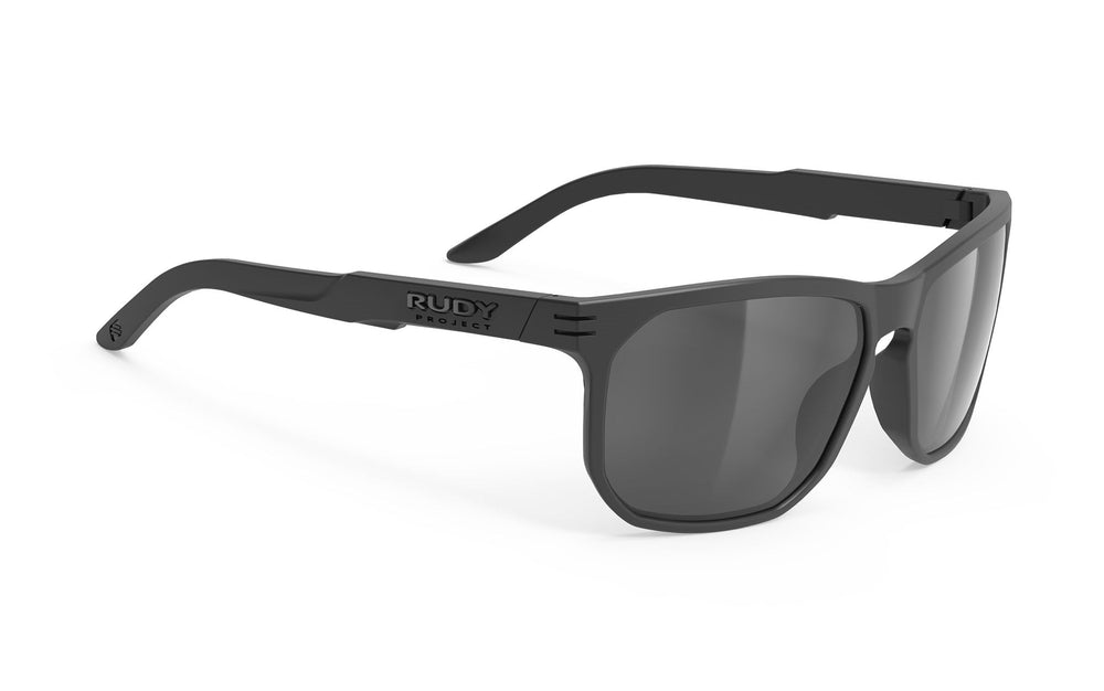 Black matte Rudy Project Soundrise sunglasses with dark lenses and Brixt logo