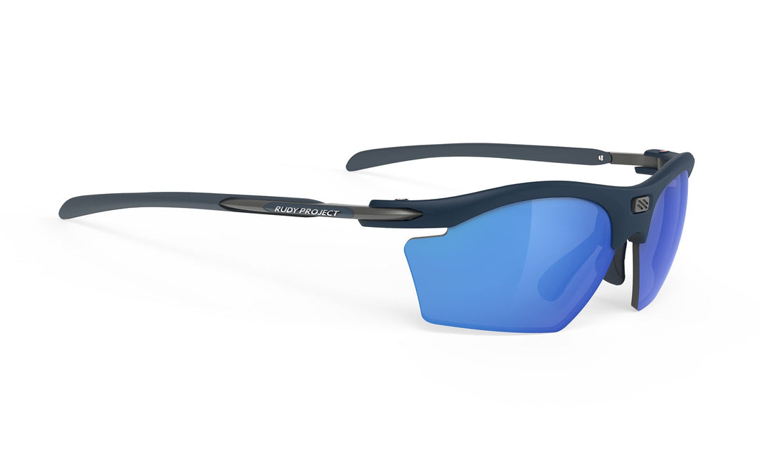 Black Oakley sunglasses with blue lenses and matte finish, Rudy Project Rydon Slim