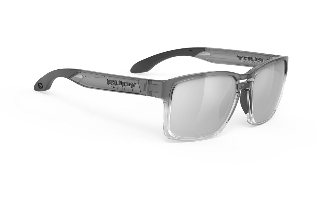 Rudy Project Spinair 57 gray black sunglasses with mirrored lenses and TGR logo