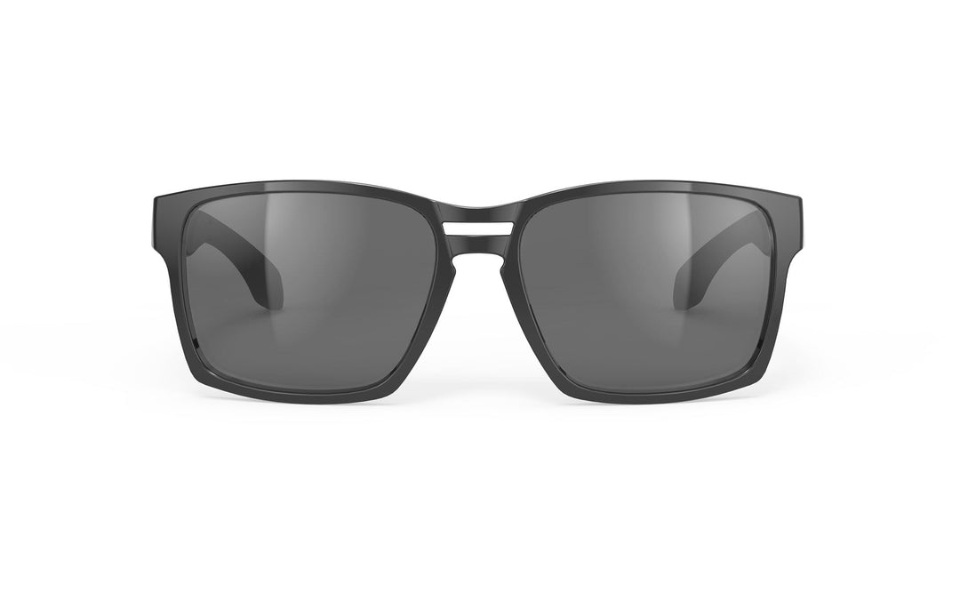Rudy Project Spinair 57 black rectangular sunglasses with dark glossy lenses