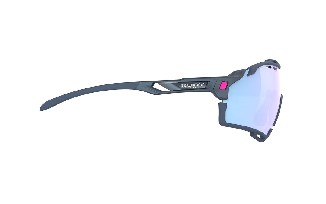 Black and white Rudy Project Cutline cycling sunglasses with blue lenses