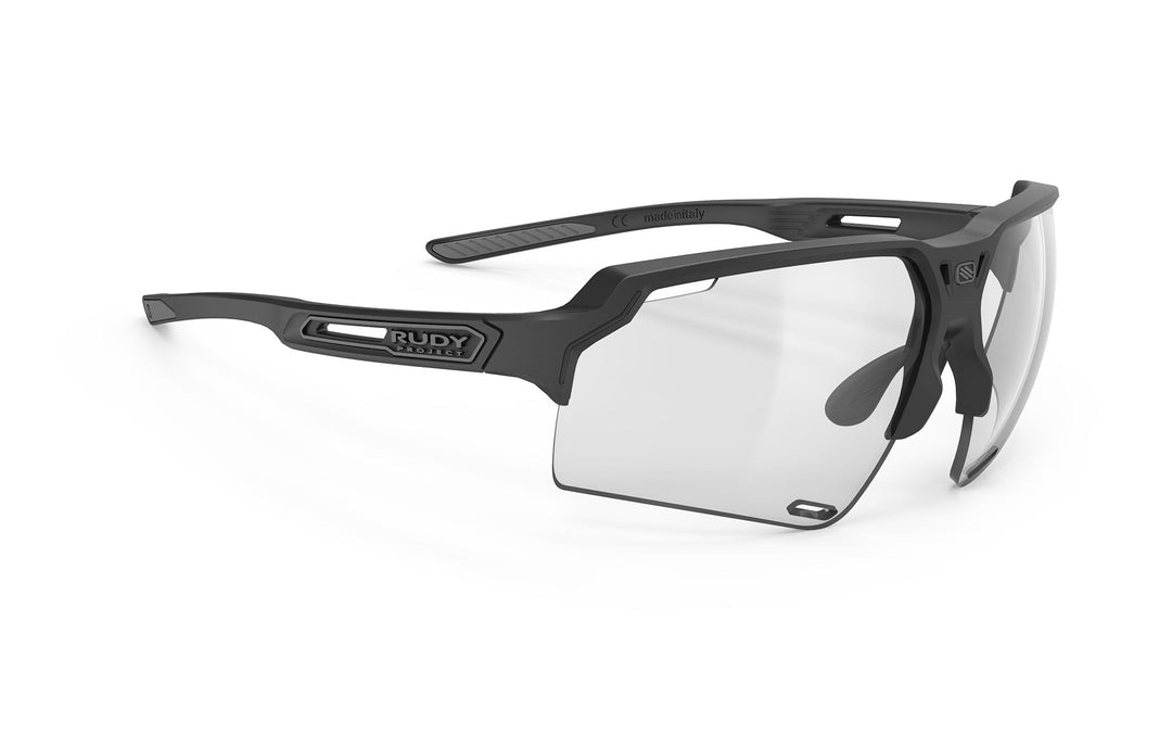Black matte Rudy Project Deltabeat sunglasses with clear lenses