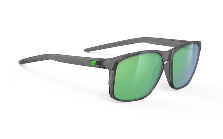 Oakley sunglasses with green lenses and matte black frames.