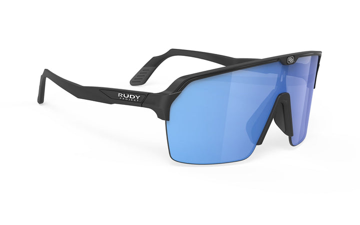 Black matte Rudy Project SPINSHIELD AIR sunglasses with blue lenses