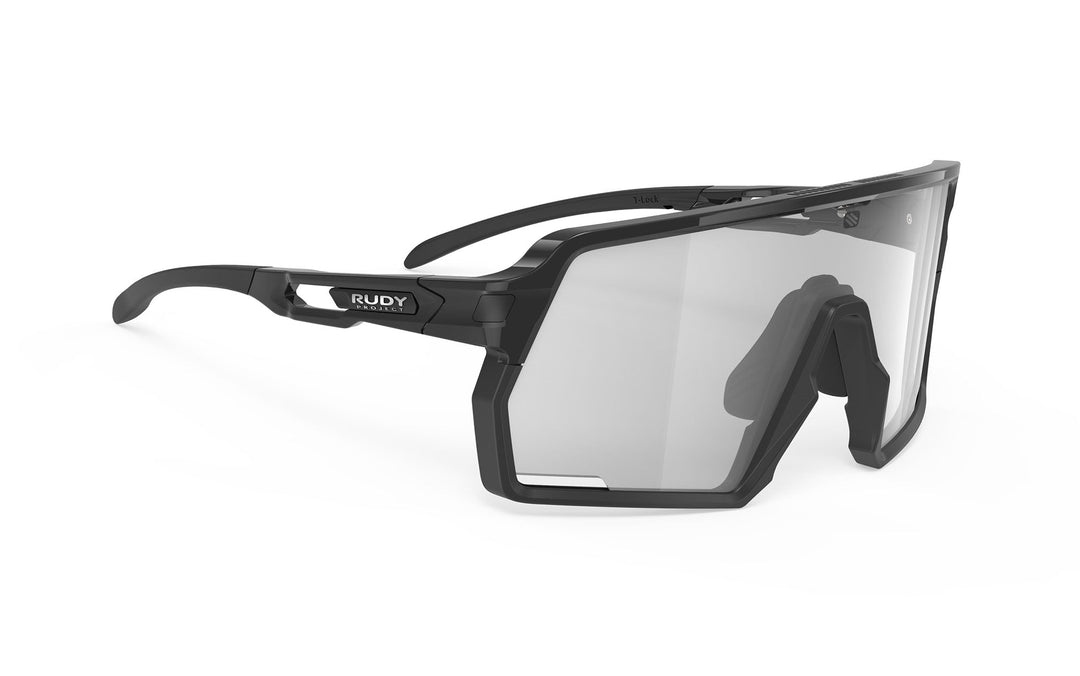Black matte frame Rudy Project Kelion sunglasses with clear lenses and silver accents