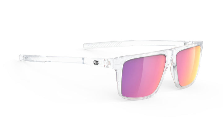 Stellar white Oakley sunglasses with clear frames and pink mirrored lenses