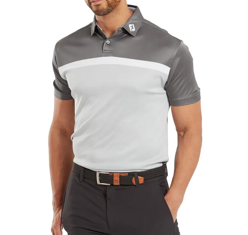 Footjoy Mens Golf Shirt | Heather Colour Block Lisle | White-Charcoal.webp