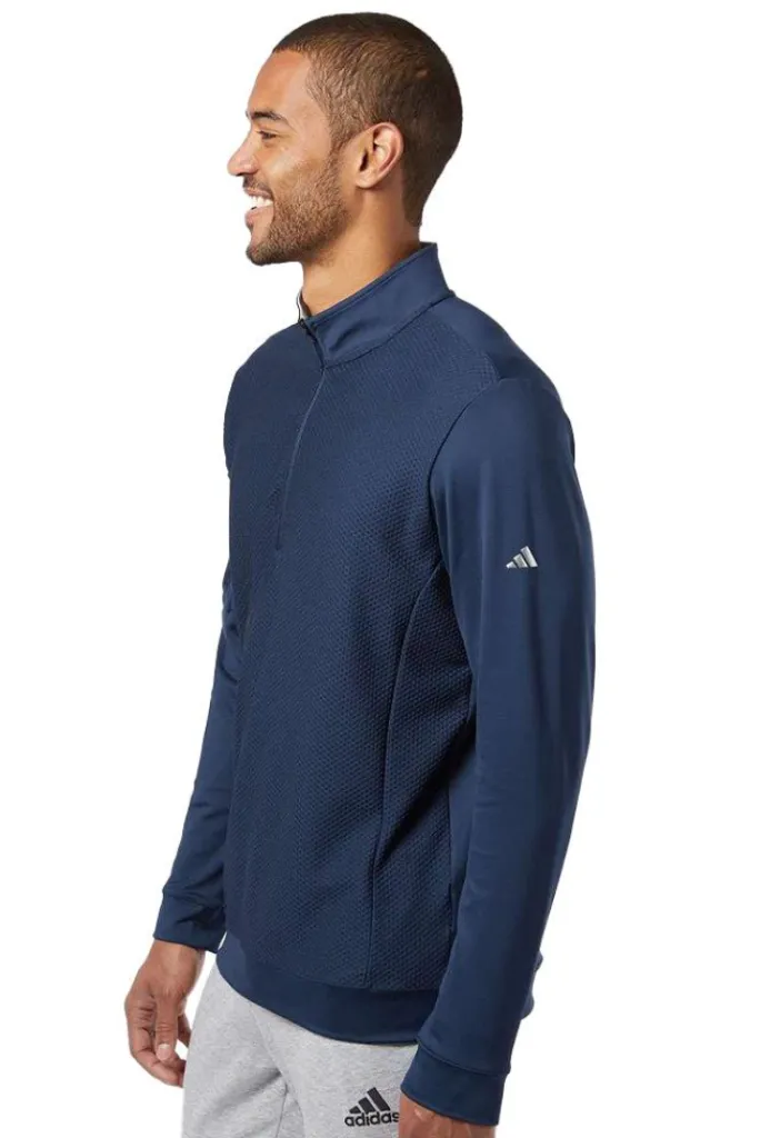 Adidas Mens Golf Jacket | Performance Textured Quarter Zip | Navy...webp