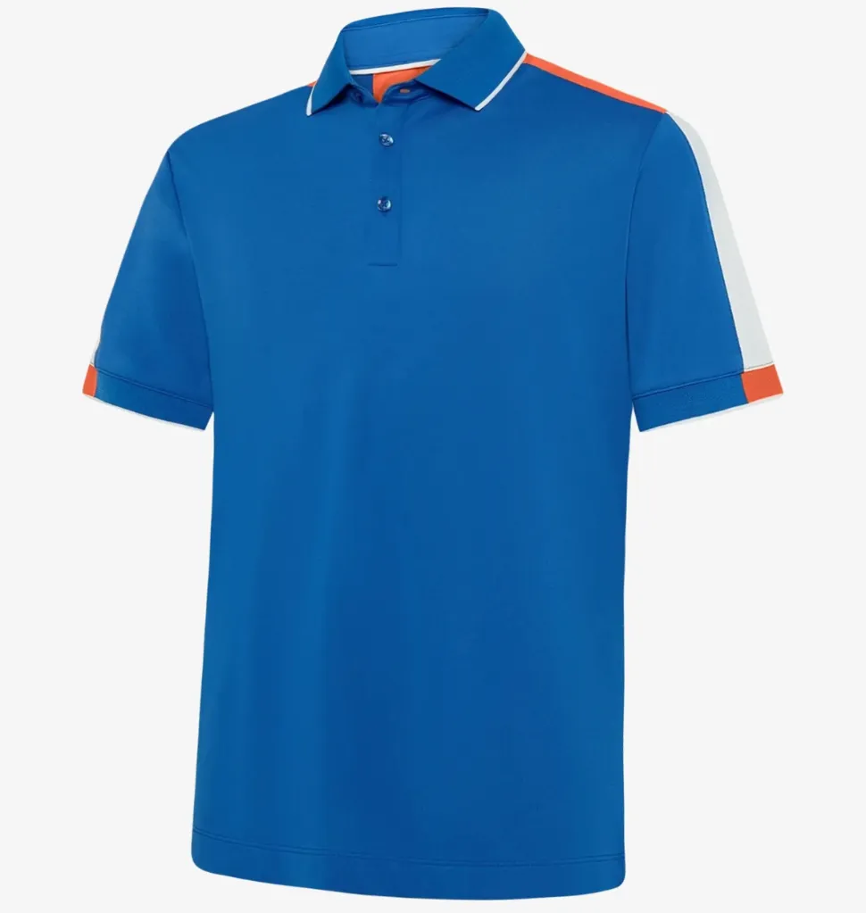 Galvin Green Mens Golf Shirt | Mulligan | Royal Blue-Orange.webp