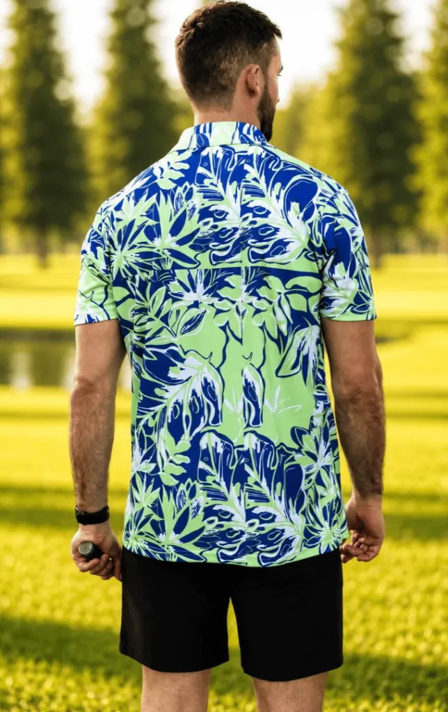 Custom Apparel Mens Golf Shirt | Dryflex | Birdie Blossom | Blue-Green-White....webp