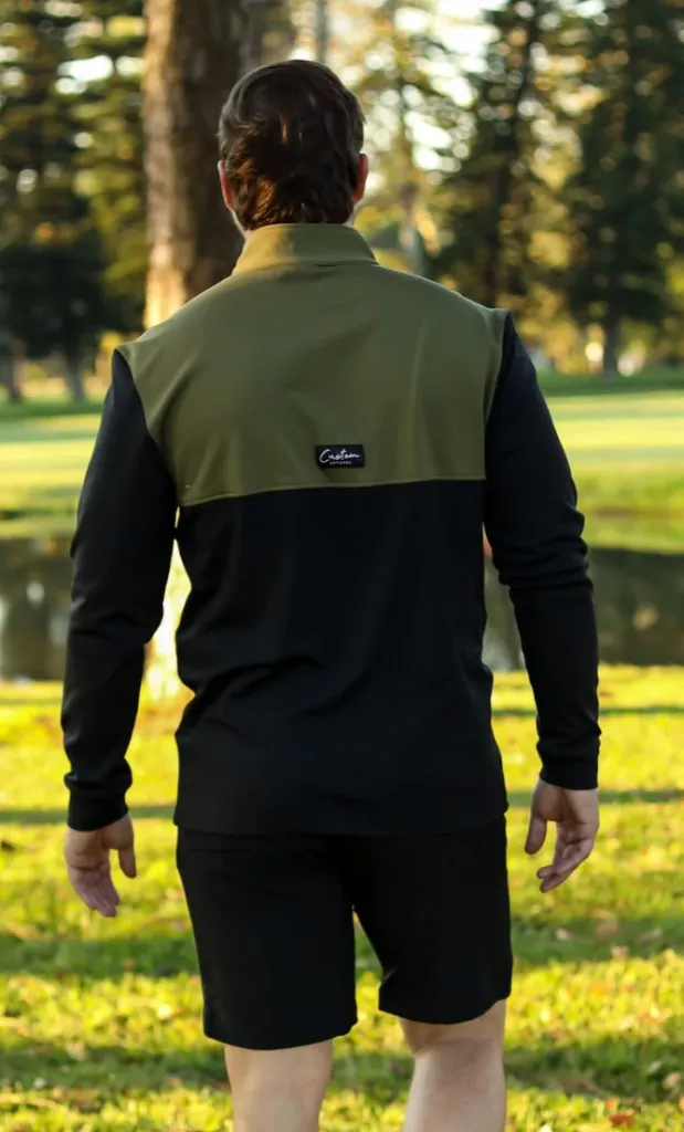 Custom Apparel Mens Golf Jersey | Thermal | Olive-Black..webp