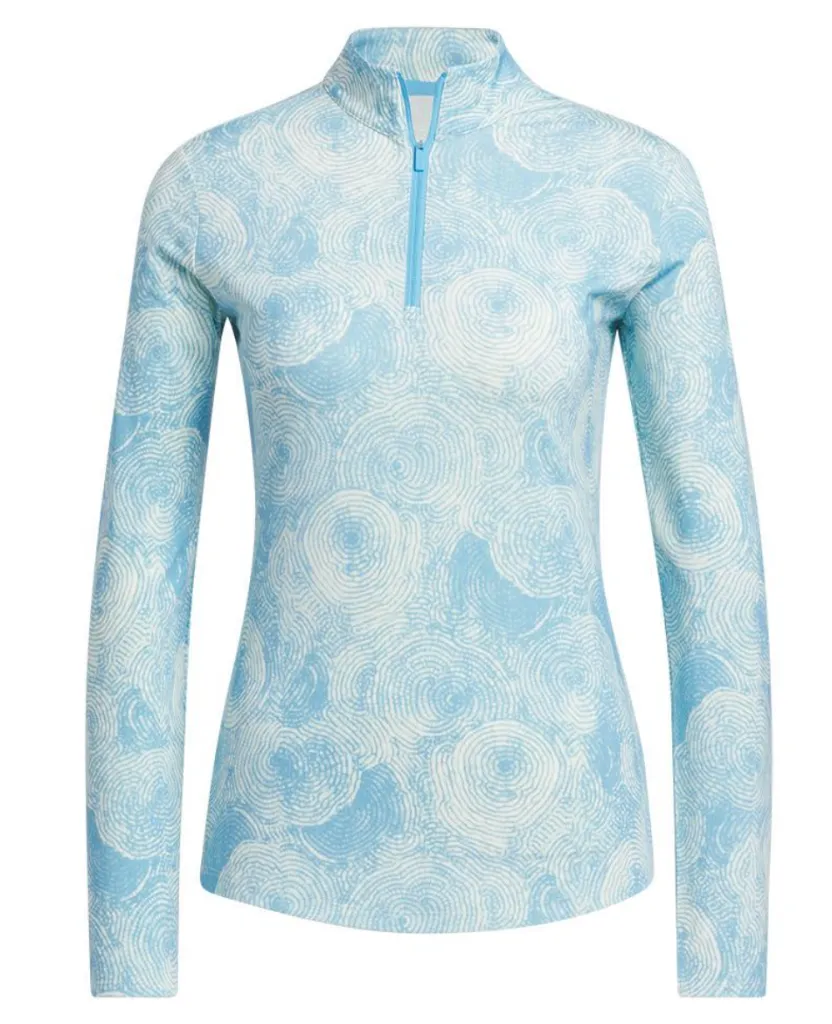 Adidas Womens Golf Mock Neck | Ultimate365 Print | Quarter Zip  | Frozen Turbo-Pure Turbo.webp