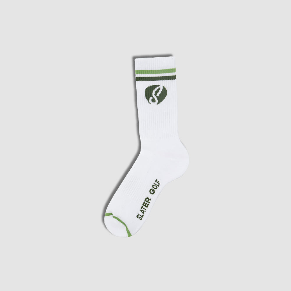 Slater Golf | Mens Crew Sock Pair | White Green Stripes