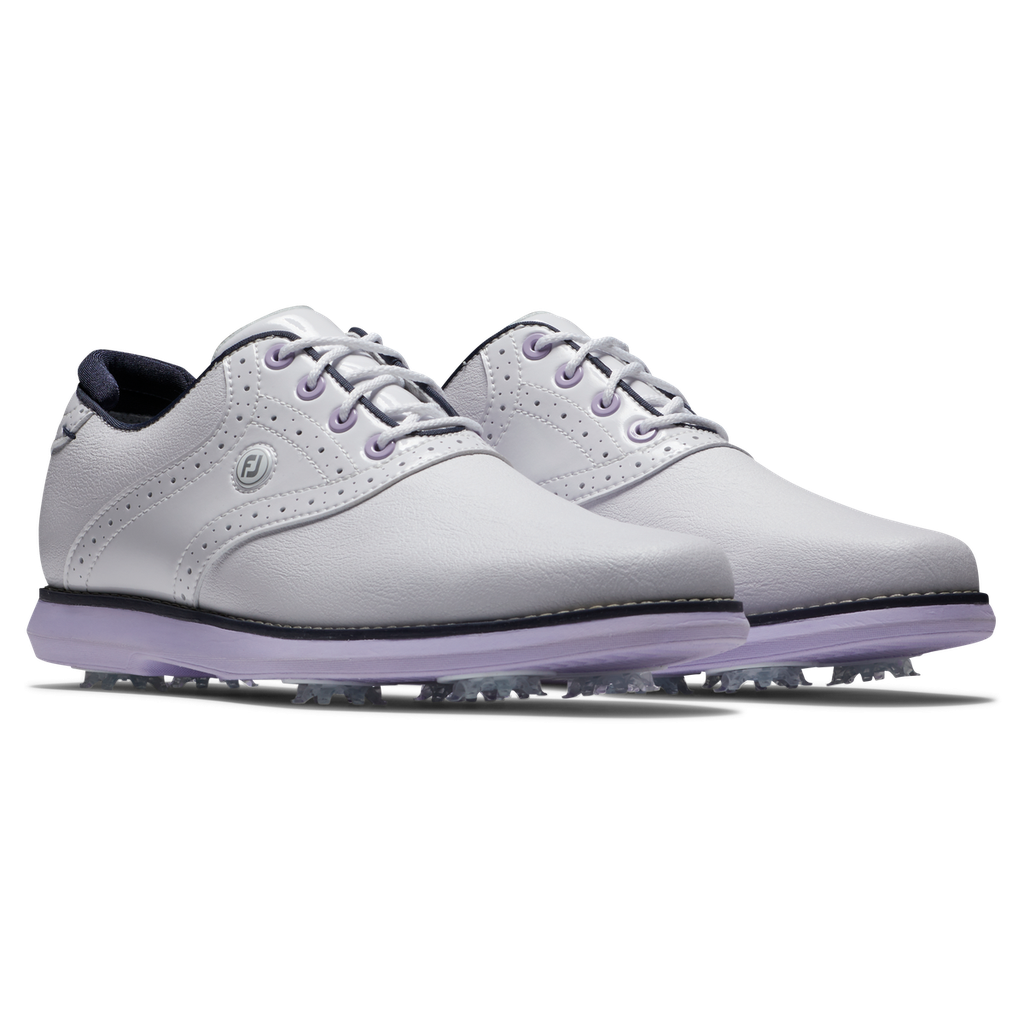 [97930055M] Footjoy Womens Golf Shoes | Traditions 9b (White/Navy/Purple, UK5.5)