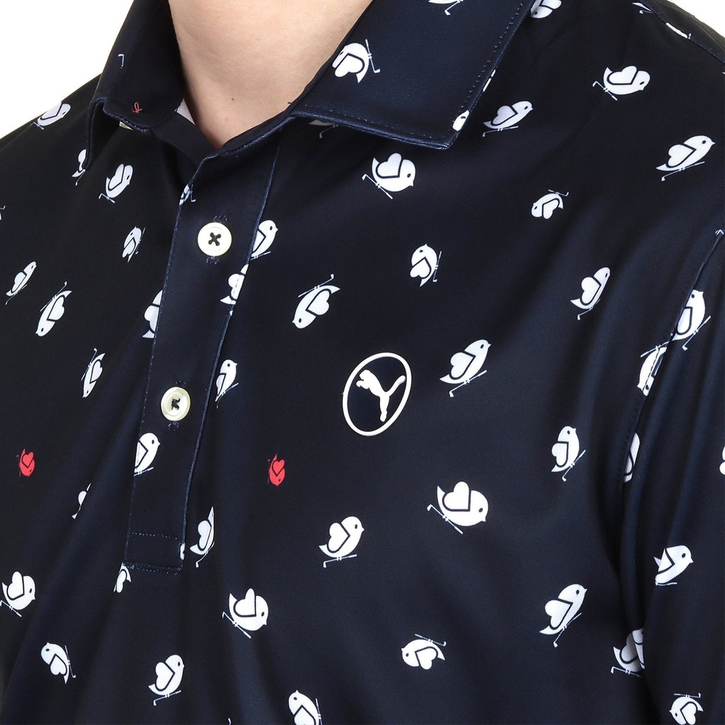 Puma Mens Golf Shirt | Pure 2.0 Birdies Polo | Deep Navy-White-Red