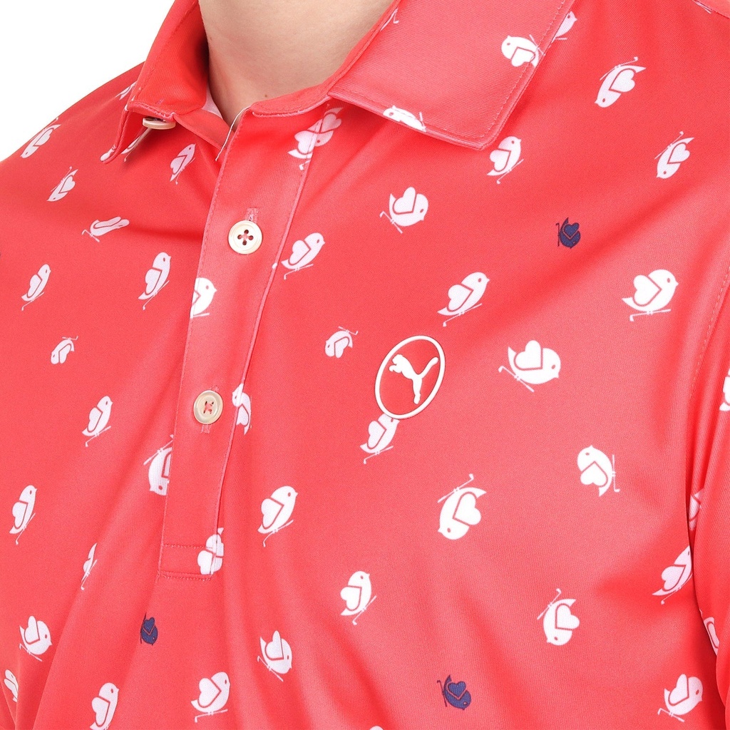 Puma Mens Golf Shirt | Pure 2.0 Polo Birdies Polo | Peach Frost-White Glow