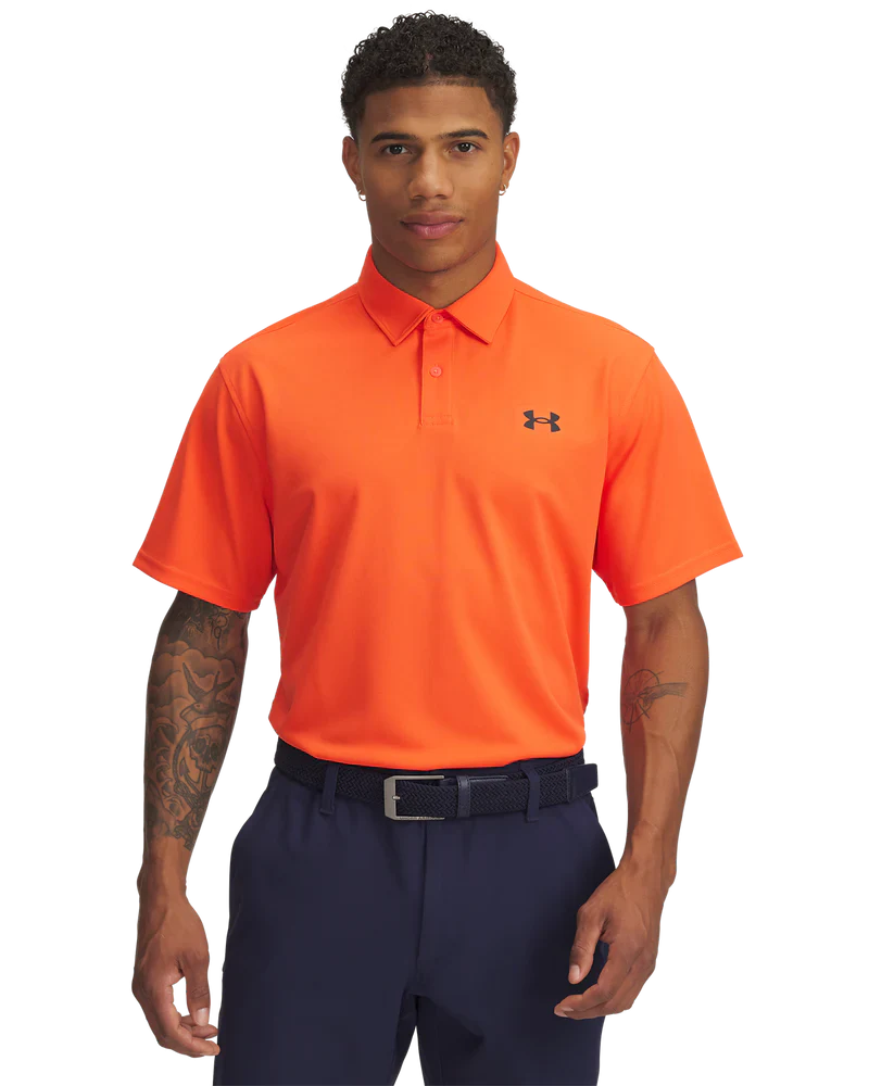 [1390123-847-M] Under Armour Mens Golf Shirt | Pique Polo | Orange-Black (M)