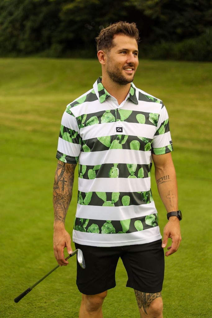 [SKUIQ144] Custom Apparel Mens Funky Golf Shirt | Cactus Stripes (M)