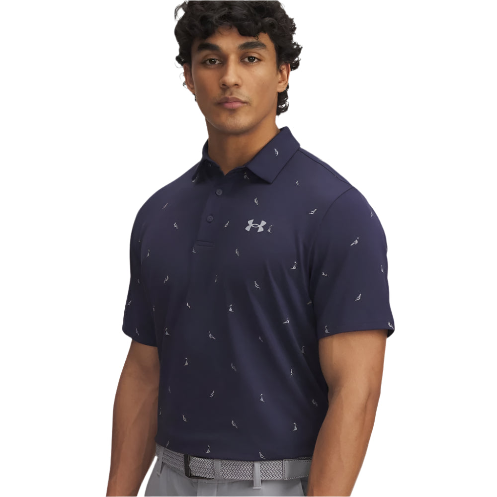 Under Armour Mens Golf Shirts | 3.0 Printed Polo | Navy-Birds