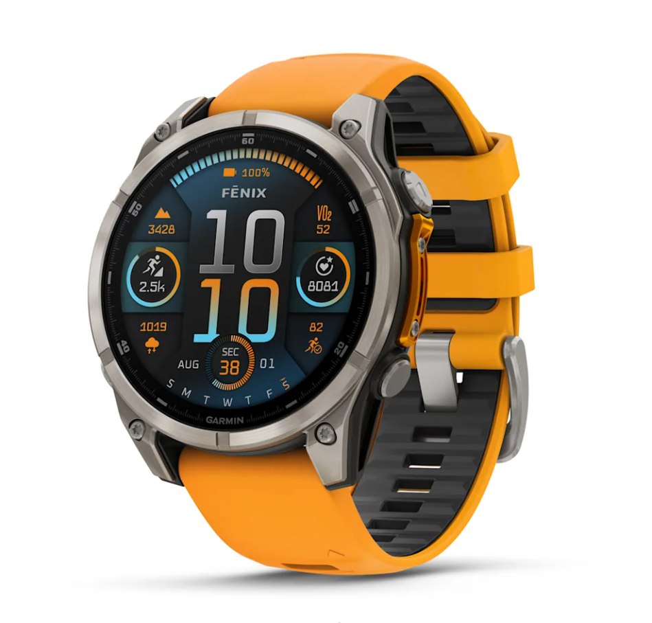 [010-02904-12] Garmin Fenix 8 Watch | 47mm | Amoled Sapphire Spark Orange-Graphite Band
