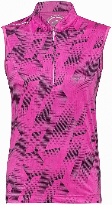 [PL145SLV-C0421-S] Swagg Womens Geo Sleeveless Dry Tech Golfer Polo Shirt (S)