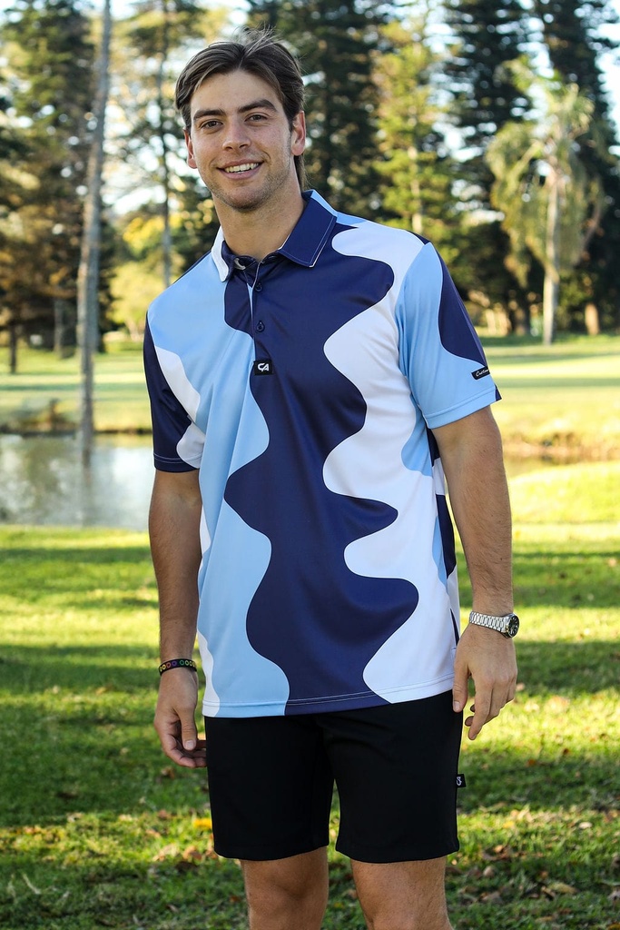 [SKUIQ11] Custom Apparel Mens Funky Golf Shirt | Santorini Swing (M)