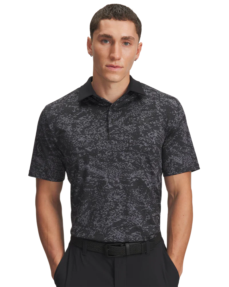 [1378677-015-M] Under Armour Mens Golf Shirts | 3.0 Printed Polo | Black-Dark Grey (M)
